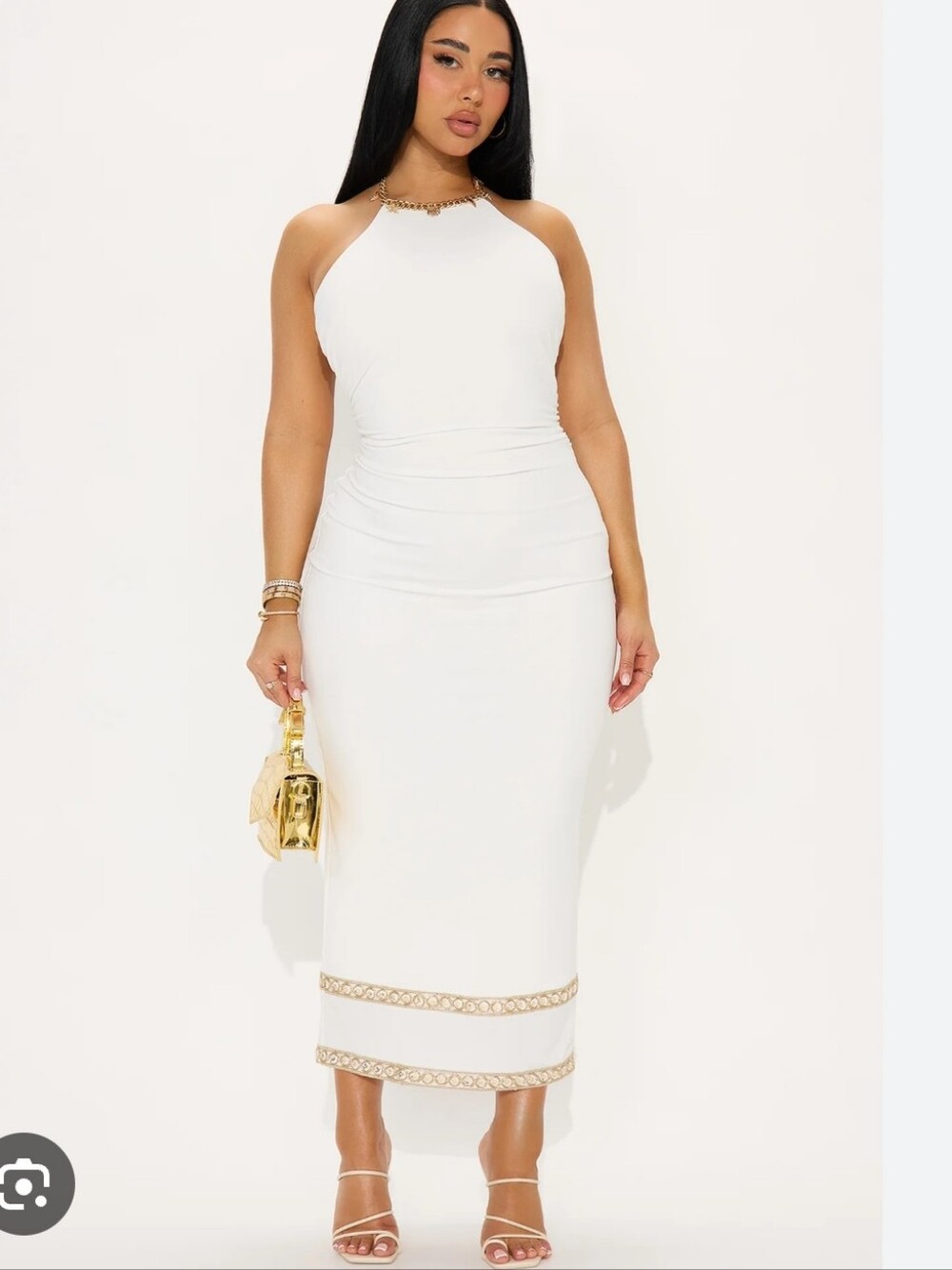 NWT A. PEACH Seaside Sunset Shells Halter Midi Dress - White Sz M